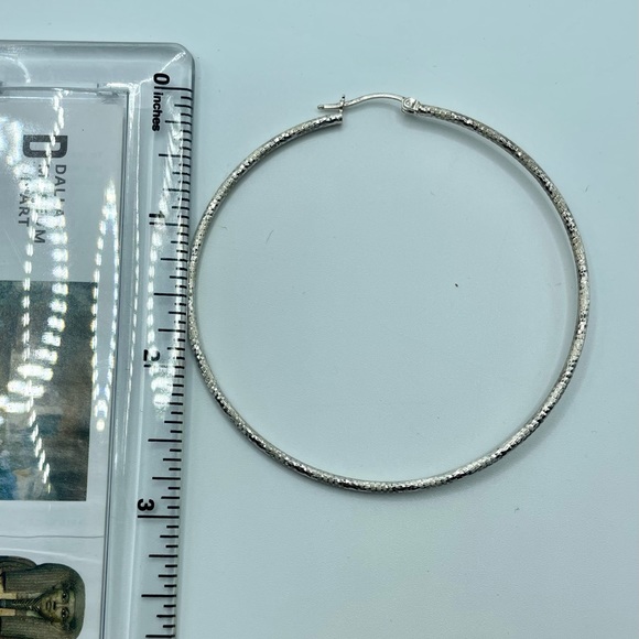 Sterling Silver 2.5" Large .925 Textured Hoops - Picture 2 of 10